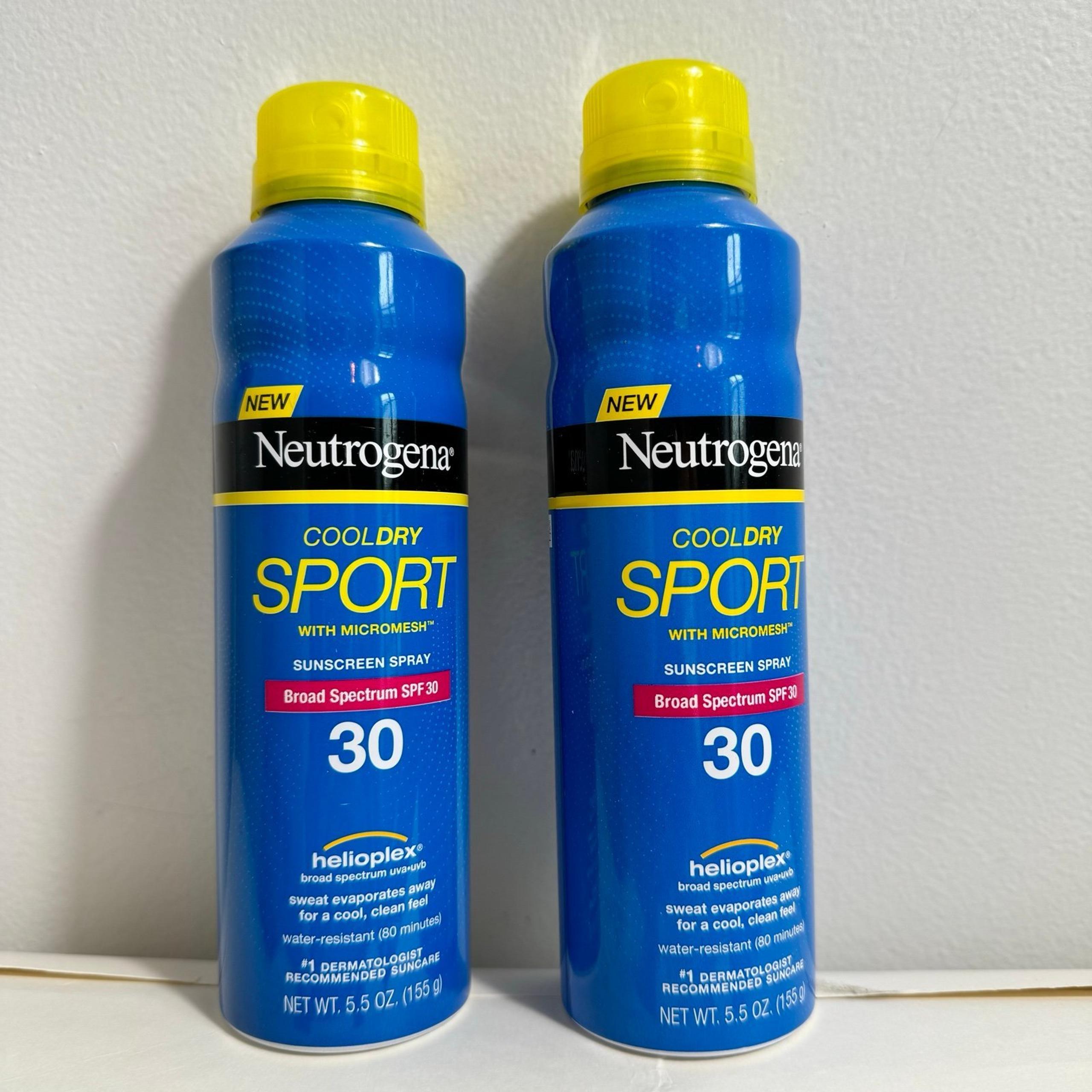 2 neutrogena sport spf 30 spray 5.5oz ea scuff/dented exterior
