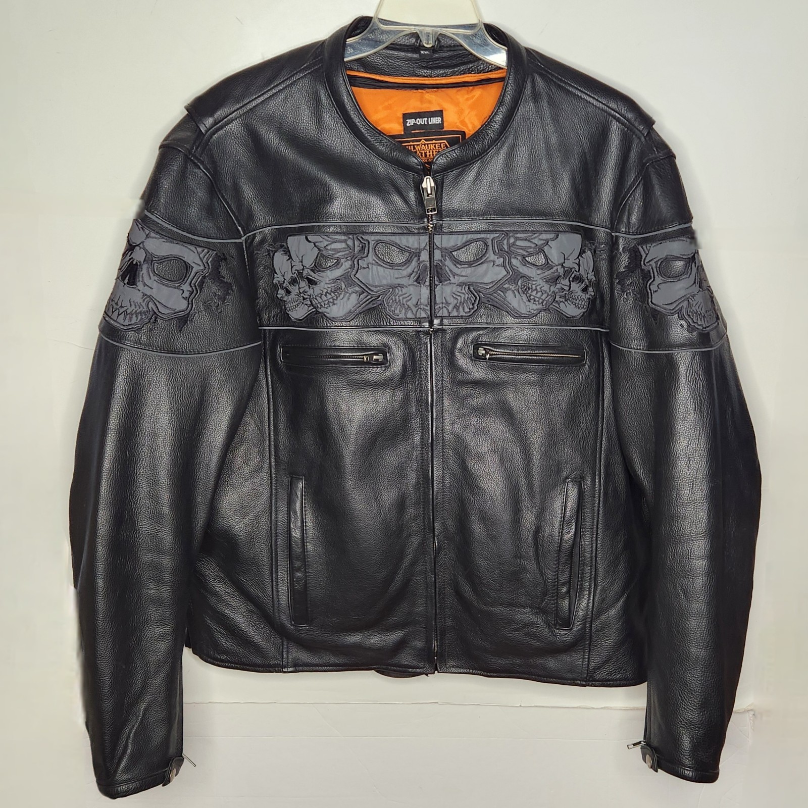 Milwaukee Leather Mens 2XL Reflective Skull Crossover Scooter Jacket Reflective