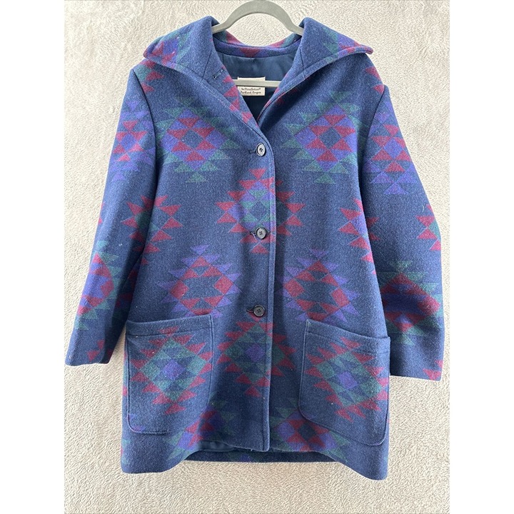 Country Sophisticates By Pendleton Jacket Womens Small Blue Wool Blend Aztec