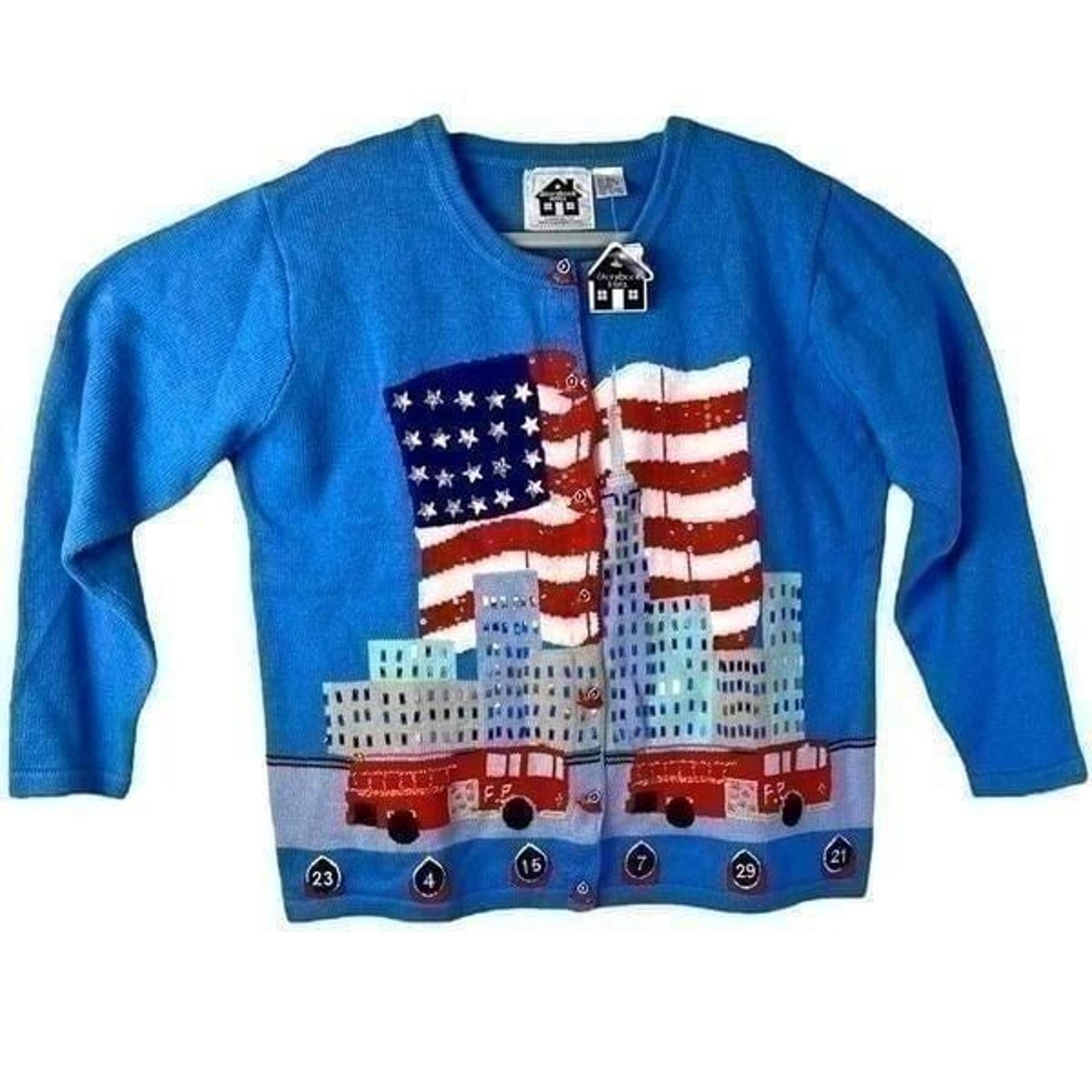 NWT Storybook Knits L/S Cardigan in Azure Blue Limited Edition Patriotic Theme L