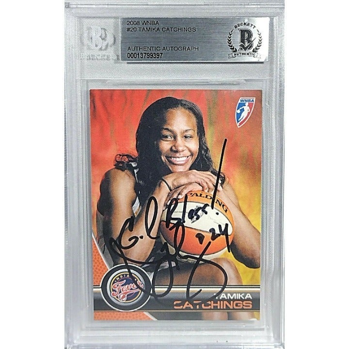 Tamika Catchings Signed 2008 WNBA Basketball Card Fever Beckett BAS Autograph