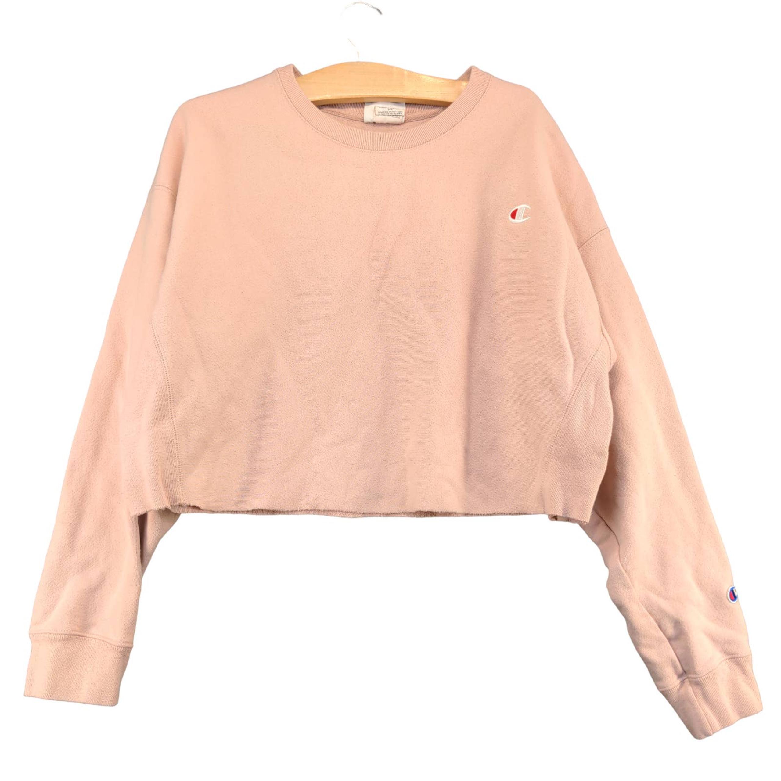 Champion Reverse Weave Women's Pullover Cropped Sweatshirt Pink 2XL Crew Neck