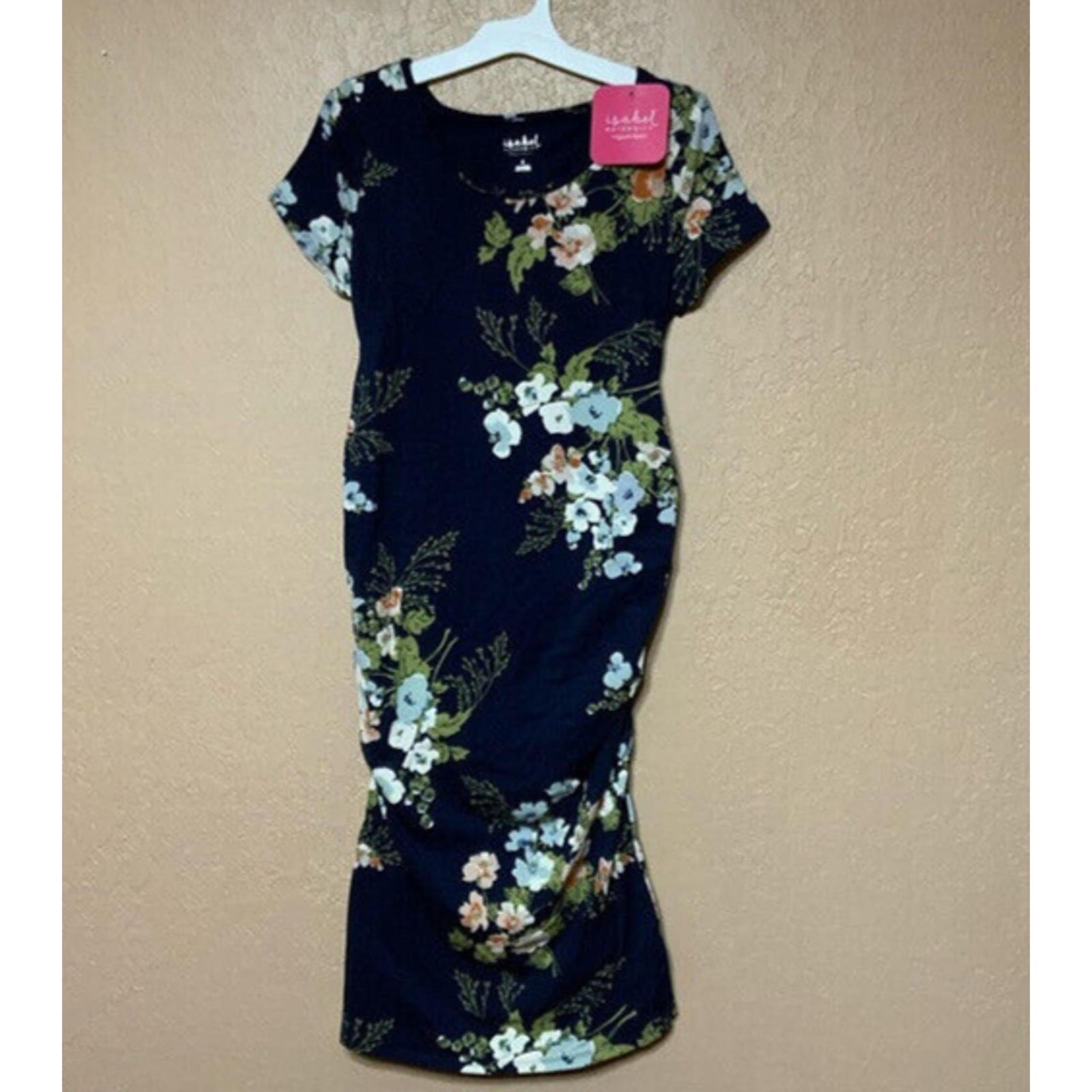 Isabel Maternity by Ingrid & Isabel Womens Blue Floral Short Sleeve Dress Size S