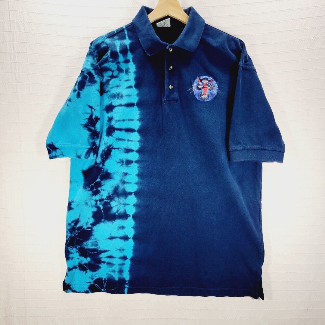 Vintage Chouinard Polo Shirt Mens Large Blue Patagonia Tie Dye Short Sleeve