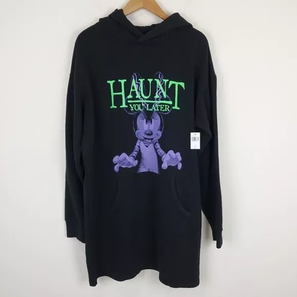 Disney Parks Minnie Mouse Haunt You Later Black Hoodie Tunic Dress size L NEW