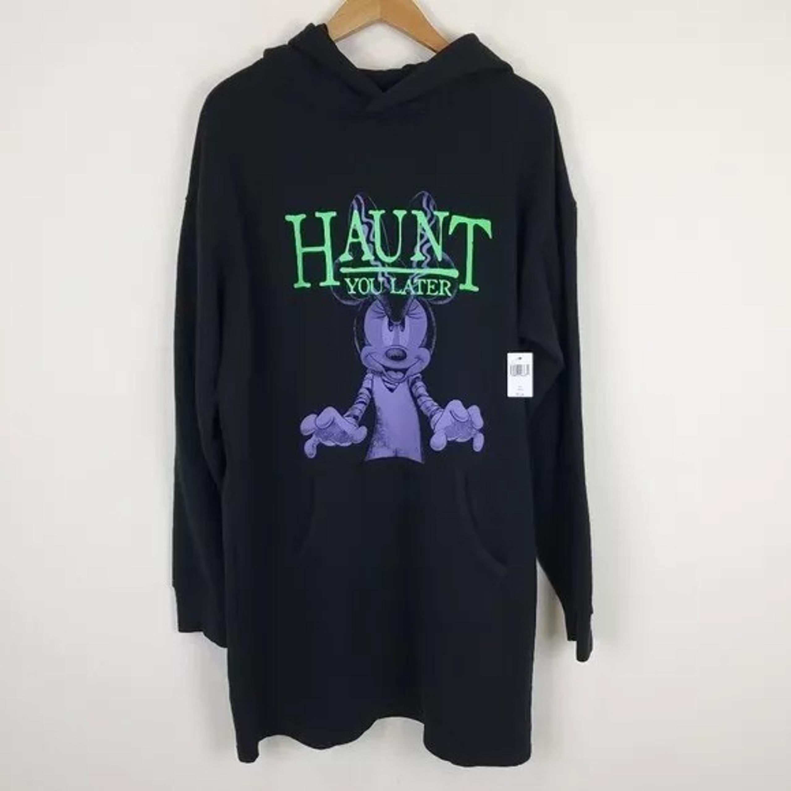 Disney Parks Minnie Mouse Haunt You Later Black Hoodie Tunic Dress size L NEW