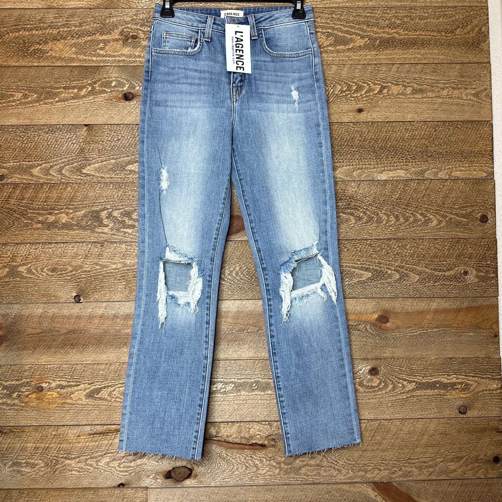 L'Agence High Rise Straight Leg Ankle Length Distressed Jeans Size 25 NWT
