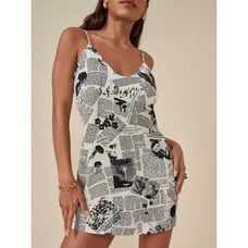 Reformation Black White Ventura Newsprint Newspaper Mini Dress Size Medium