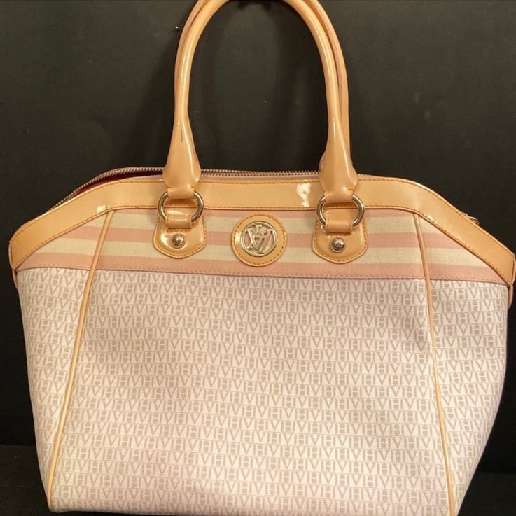 Victor Hugo Beige Leather Satchel Speedy Handbag Tote Monogram Shopping Bag