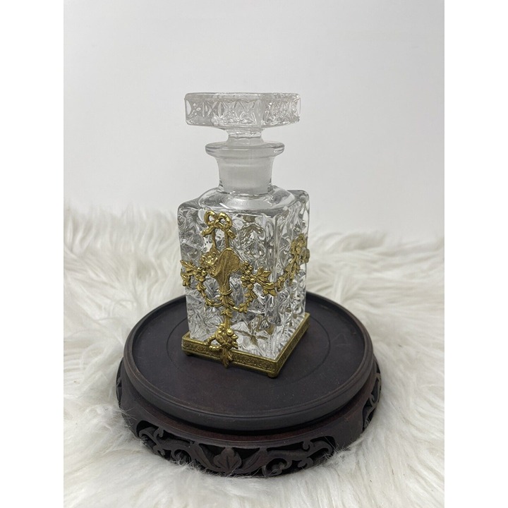Vintage Filigree Ormolu Gold Floral Glass Perfume Bottle