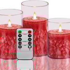 Red Flameless Candles with Remote Control, Battery Operated 4'' 5'' 6'' Candles