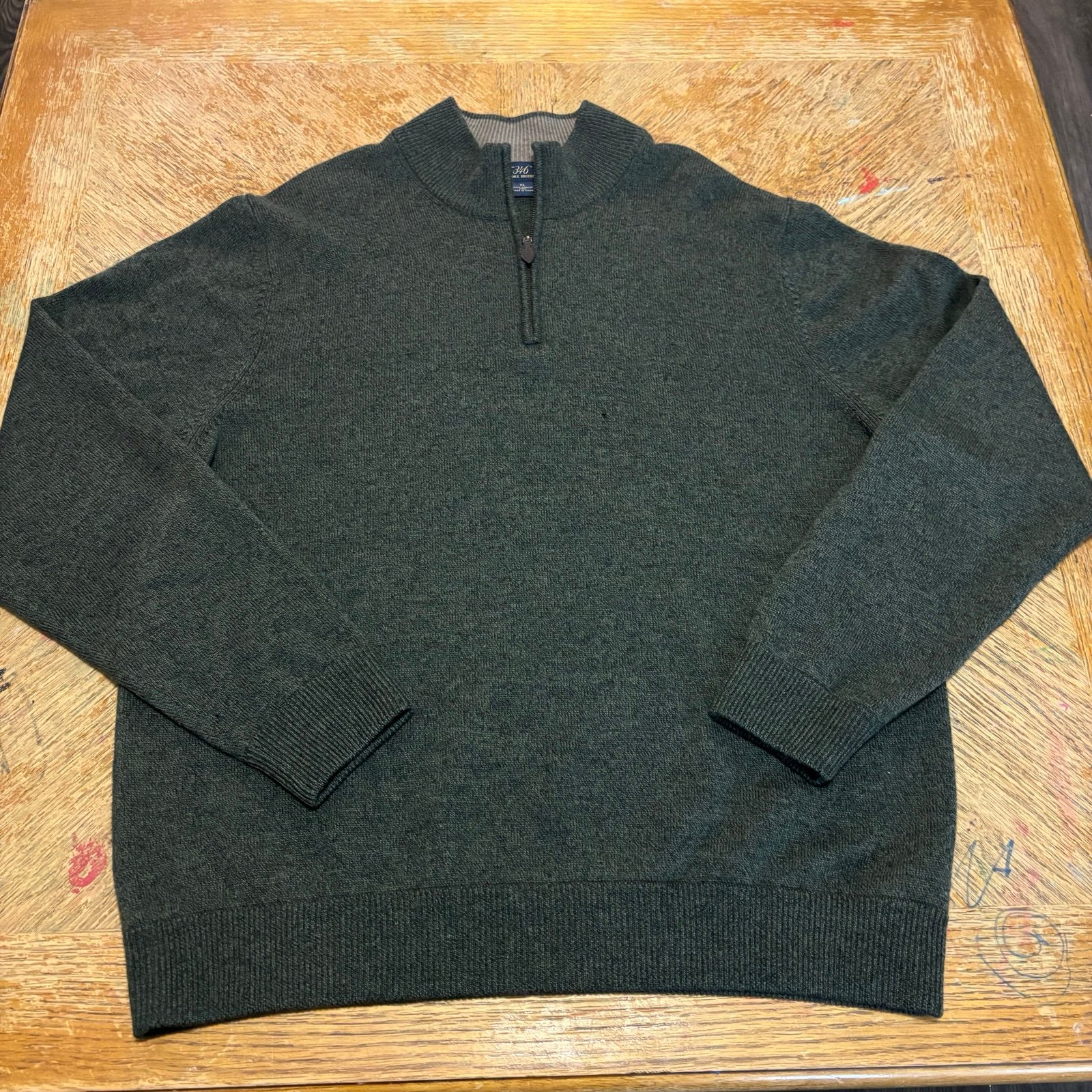 Brooks Brothers 346 Mens XL Gray Extra Fine Merino 100% Wool 1/4 Zip Sweater Swe