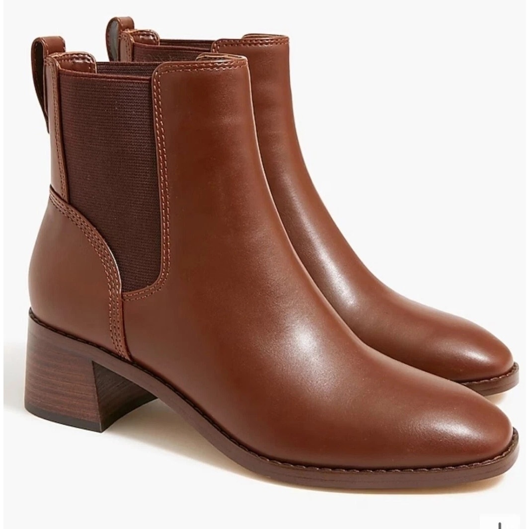 J. Crew Elastic Ankle Chelsea Boot Round Toe Leather Cocoa Brown Size US 8 NWOB