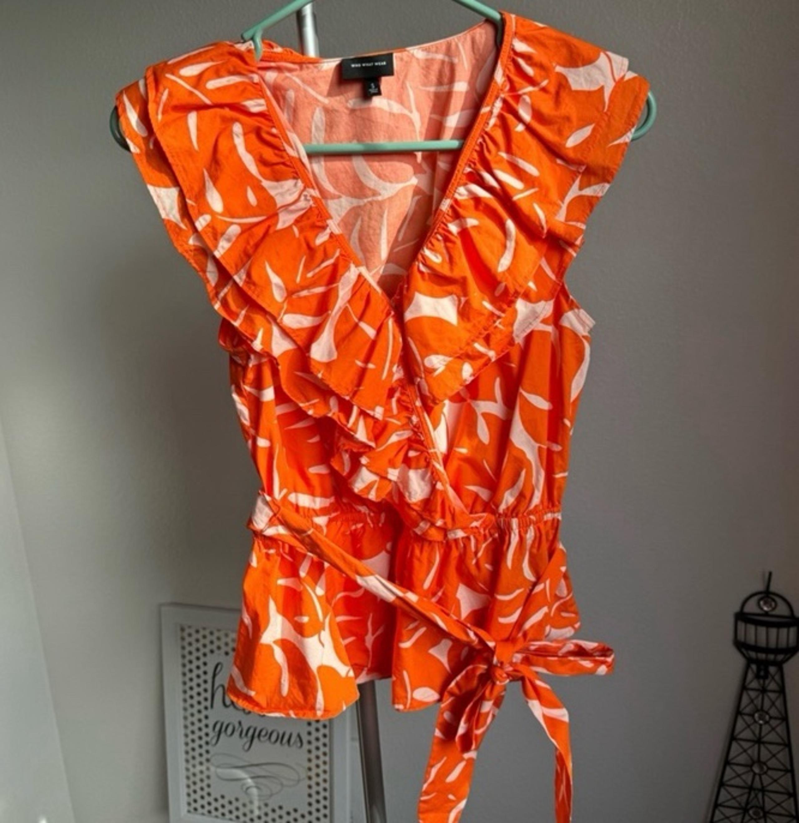 Who What Wear Tropical Print Cotton Blouse Sz S