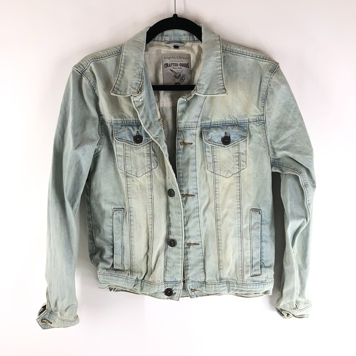 Angelo Litrico Mens Denim Jacket Vintage Retro Trucker Light Wash Cotton S