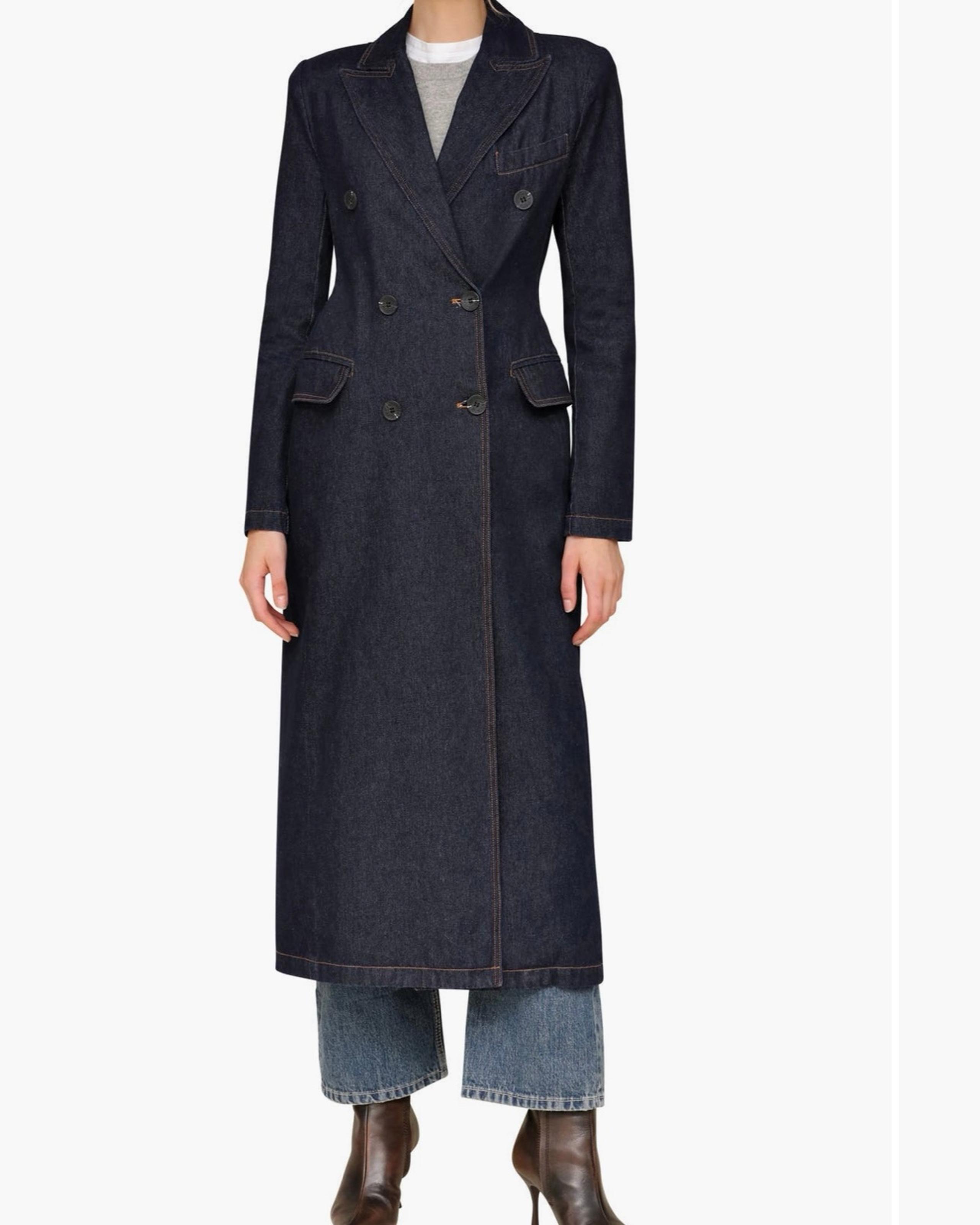 Avec Les Filles Womens Double Breasted Long Denim Coat size Small