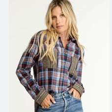 Gone With The West Navaho Flannel Contrast Plaid Button Front Shirt Medium