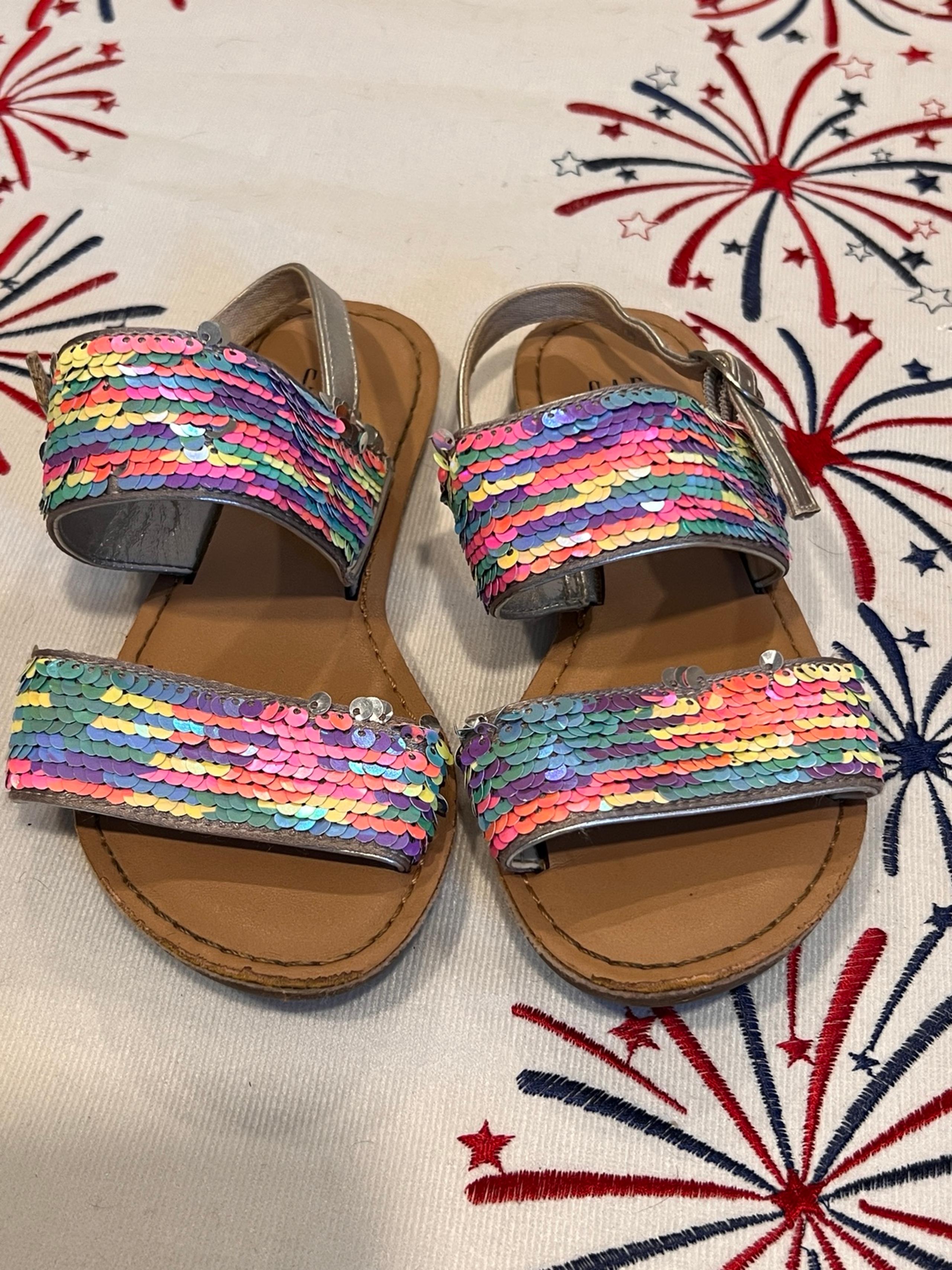 Gap Kids Rainbow Sequin Sandals Size 12 Girls Toddler Silver