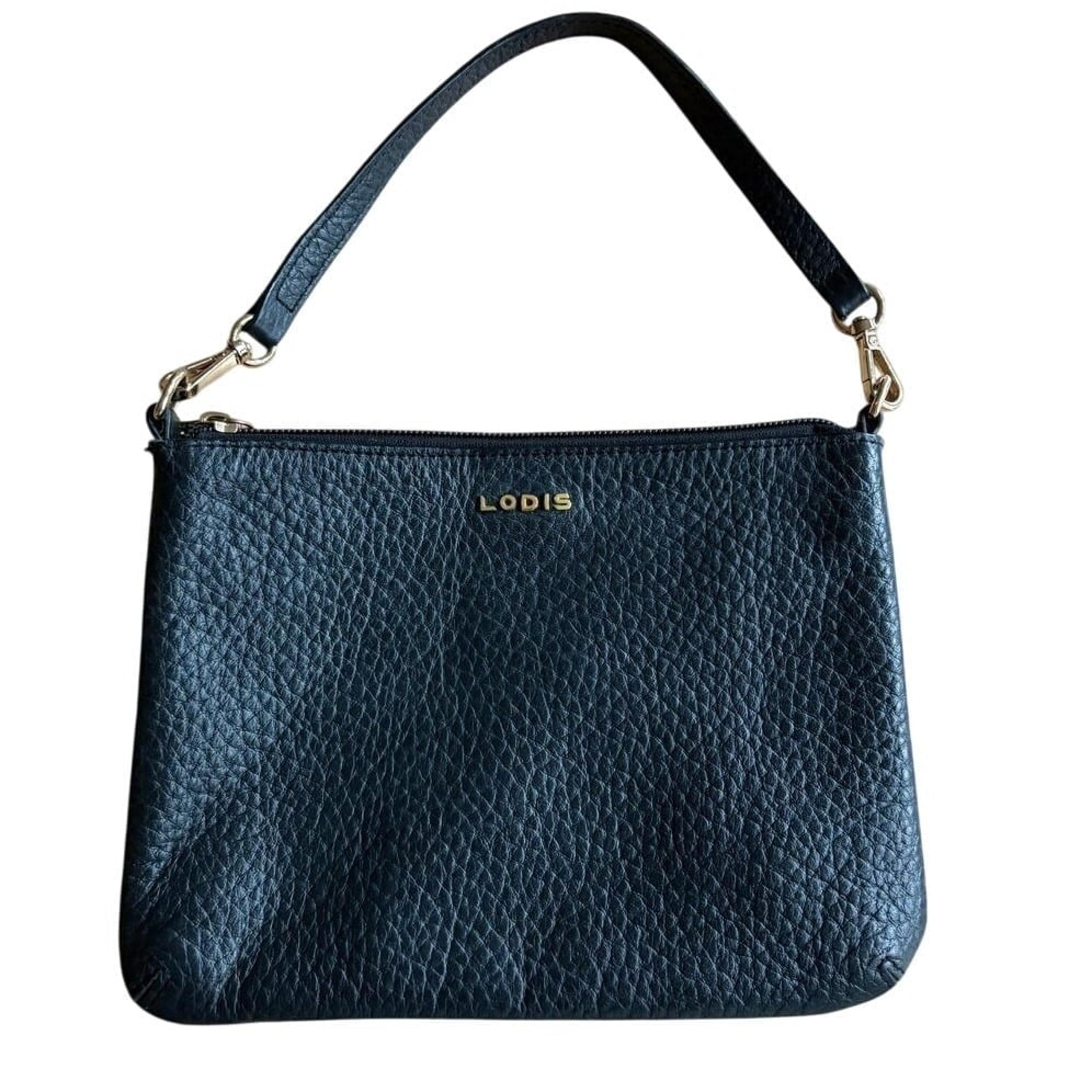 LODIS Emily Black Pebbled Leather Convertible Shoulder Bag, Wristlet or Clutch
