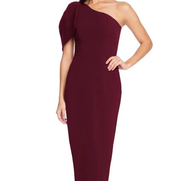 Dress The Population Burgundy Tiffany One-Shoulder Midi Dress