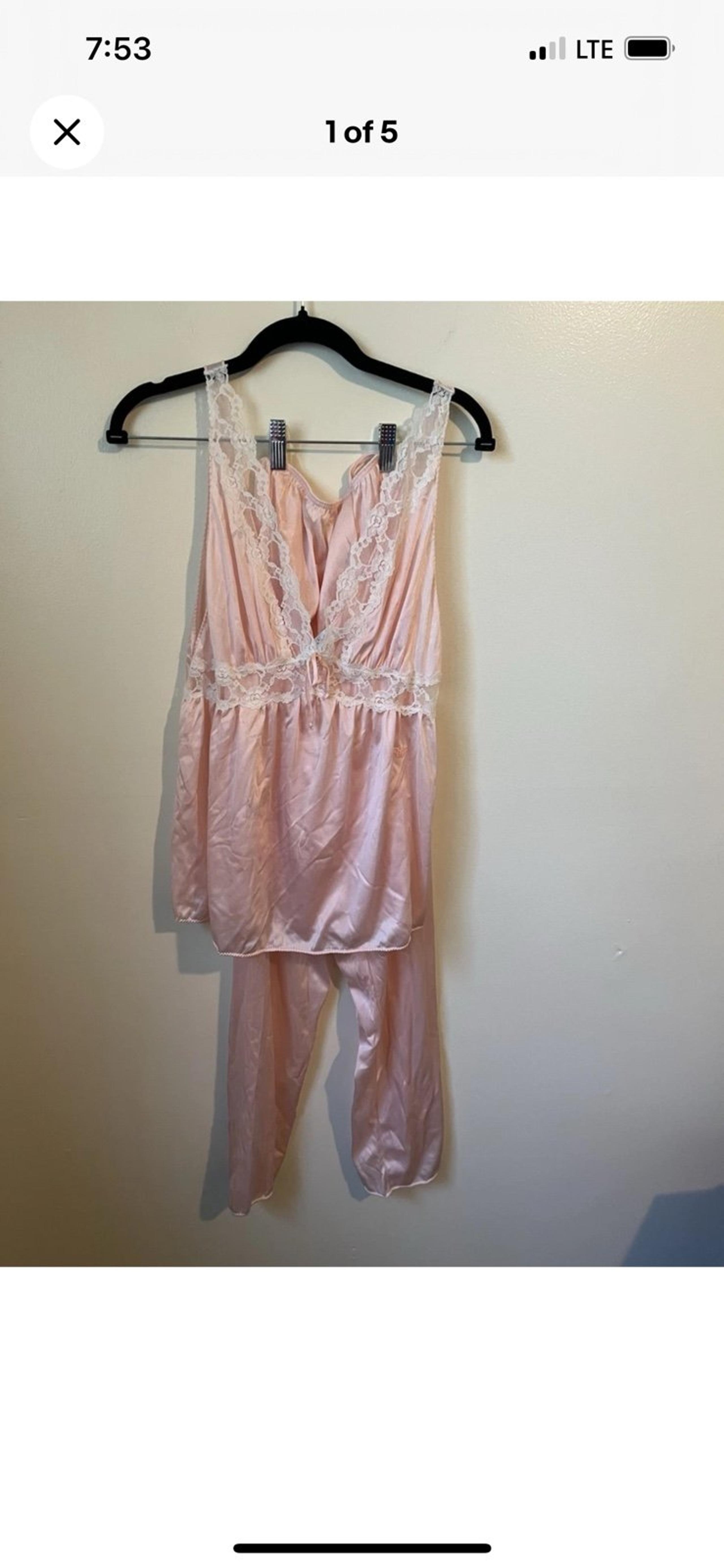 Diane Von Furstenberg Lacy Pink Camisole And Pant Pajama Set Size Small