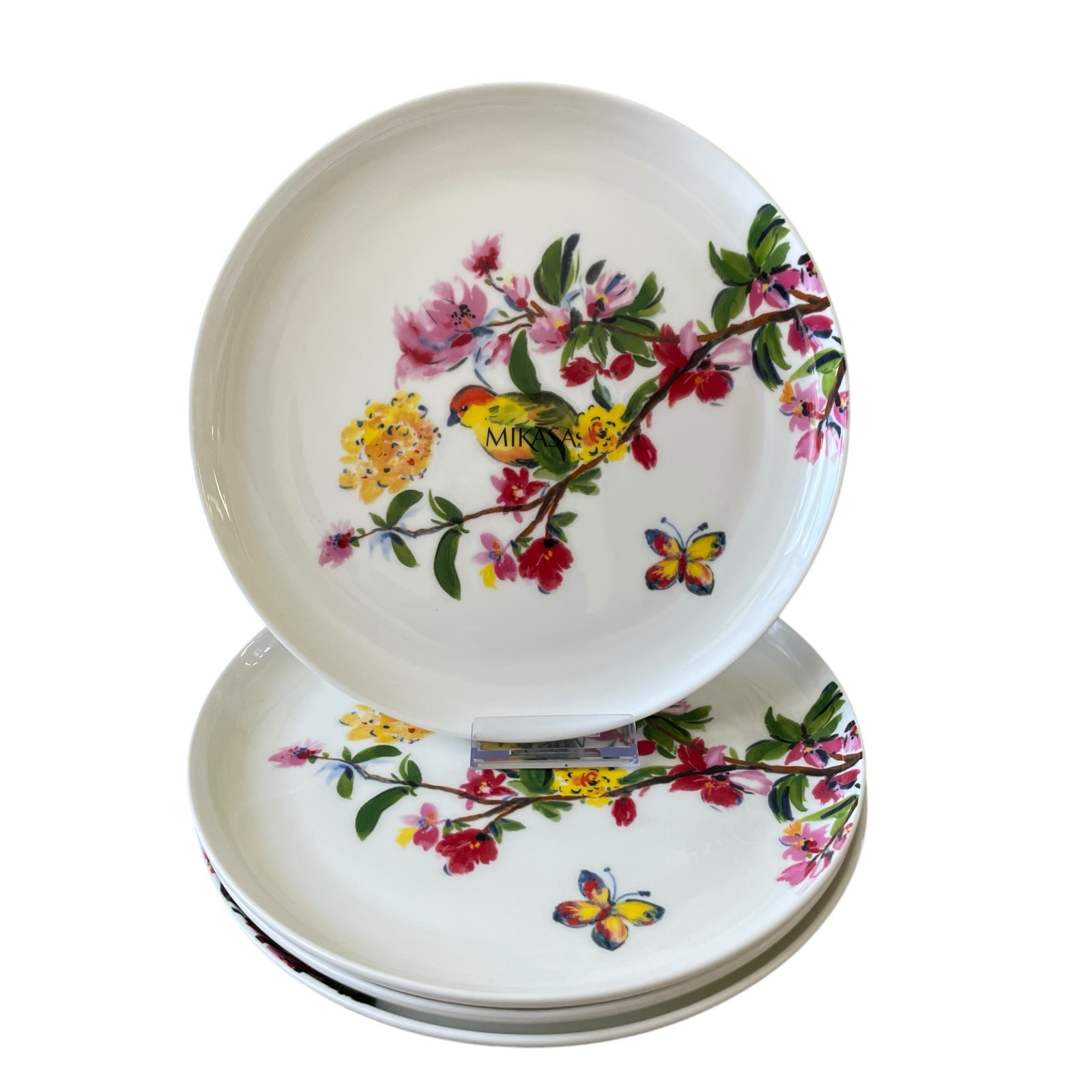 Mikasa BUTTERFLY GARDEN Porcelain Salad Plate 9.25in Set of 4 Spring Floral NEW