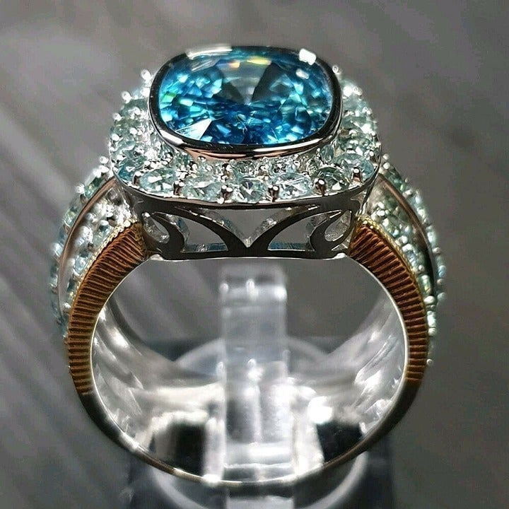 Noble Vintage Radiant Cut Blue Gemstone Three Layer Rings for Women, INDN8449