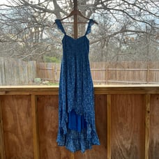 Storia Blue Mini Floral Print Smocked Top Hi/Lo Ruffled Maxi Dress Size S
