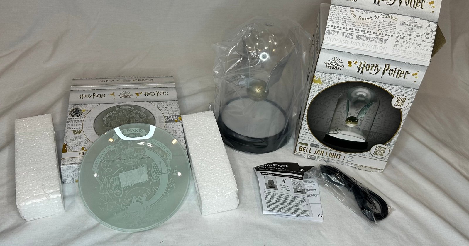 Harry Potter LOT Of 2 NEW: Bell Jar Light Touch Activated/Yule Ball Etched Plate