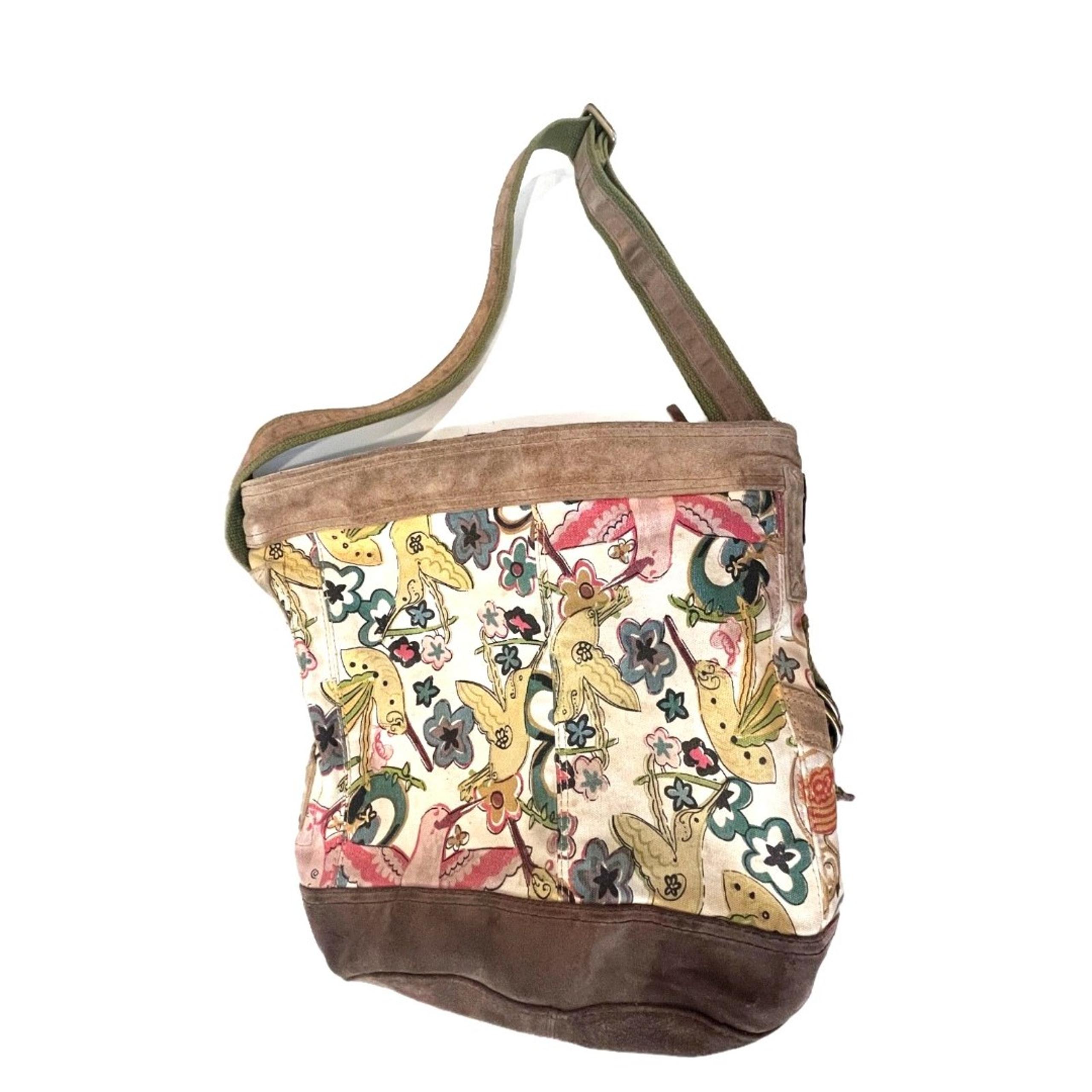 Lucky Brand Hummingbird Bucket Bag Canvas Leather Boho