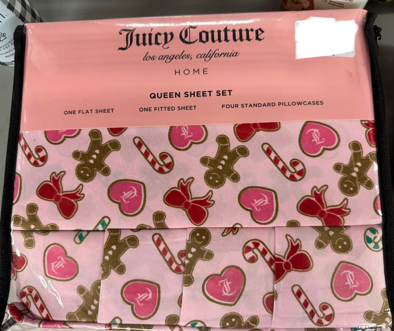 JUICY COUTURE PINK GINGERBREAD BOW SHEET SET SIZE QUEEN