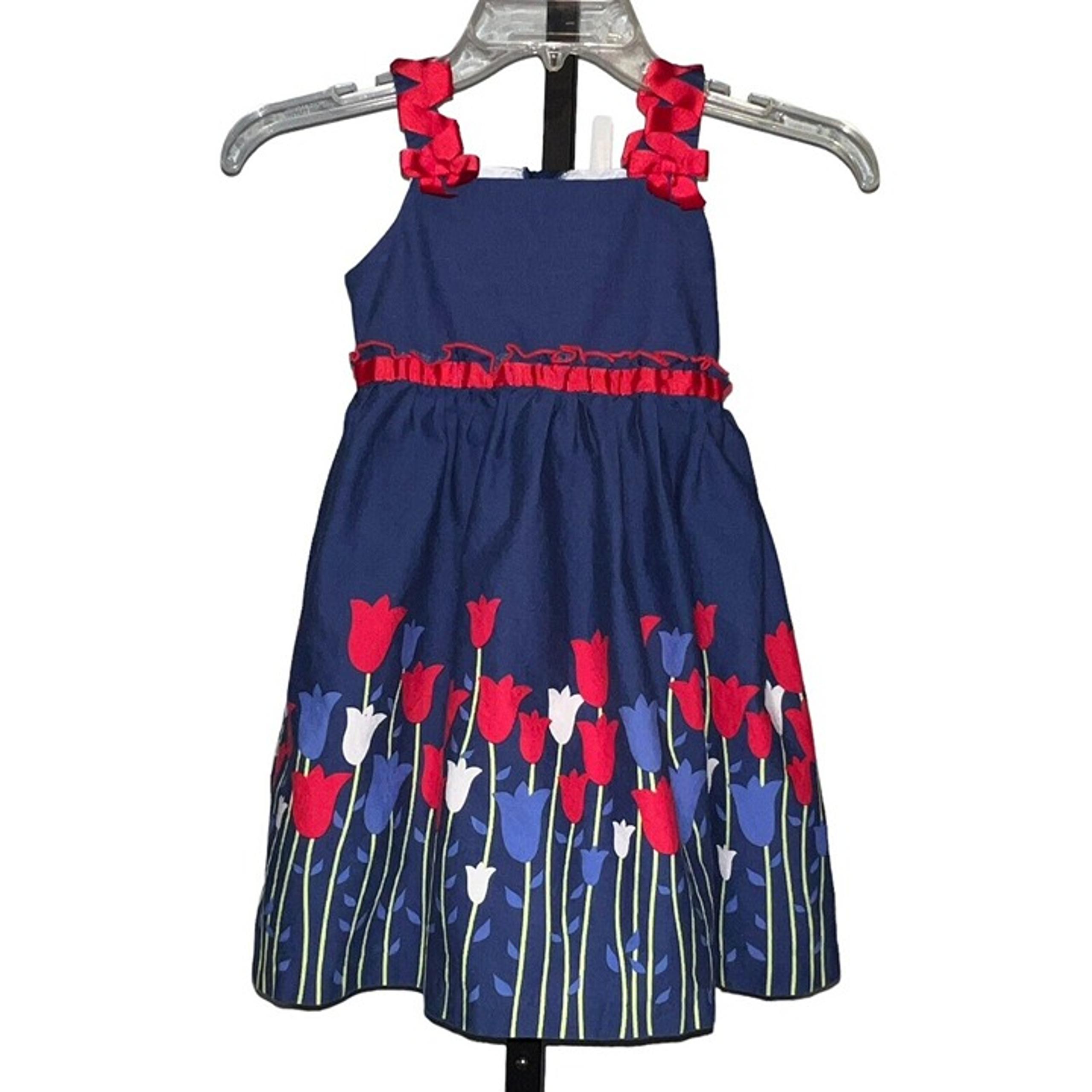 Rare Editions Tulip Sun Dress Red White Blue Little Girls Size 5 Lined Patriotic
