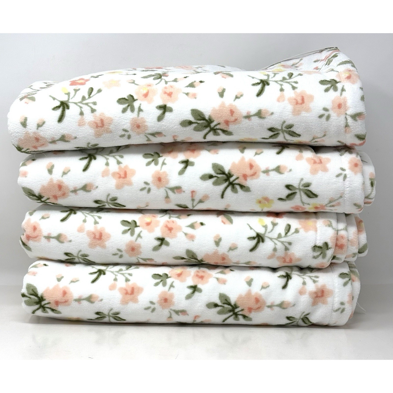 Laura Ashley Bath Towels Set Evie Floral 4 Pcs Peach Yellow Green NWT