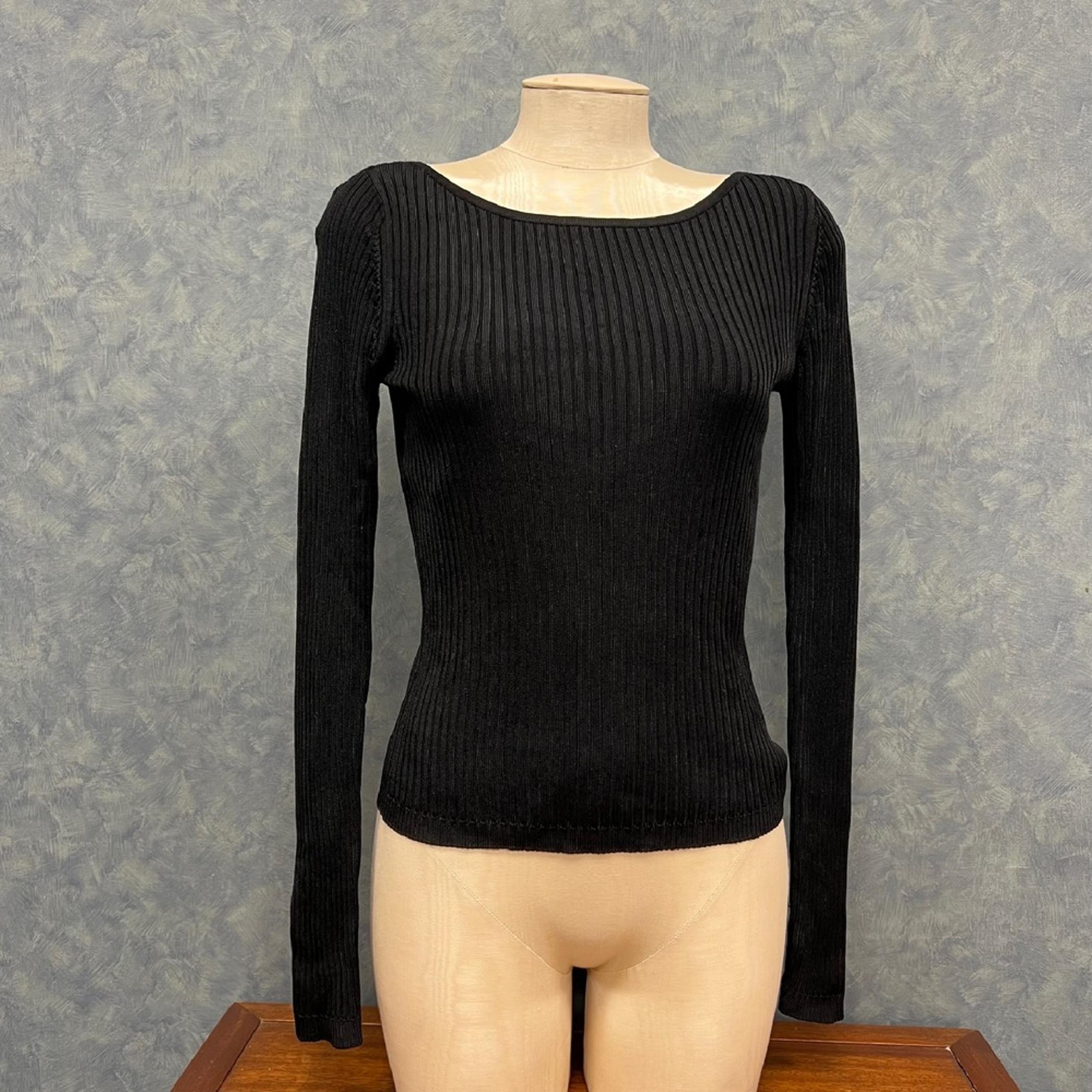 Boden Ribbed Knit Top Long Sleeve Boat Neck Black Fitted Blouse Size M