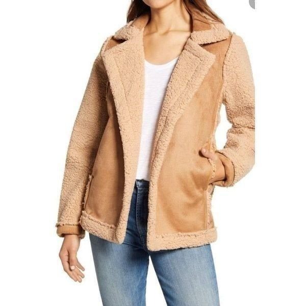 Caslon Faux Shearling Jacket Brown SZ M