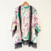 Victoria Secret Silk Cotton Beach Cover Up Kimono Robe Floral Fringe, Size Large