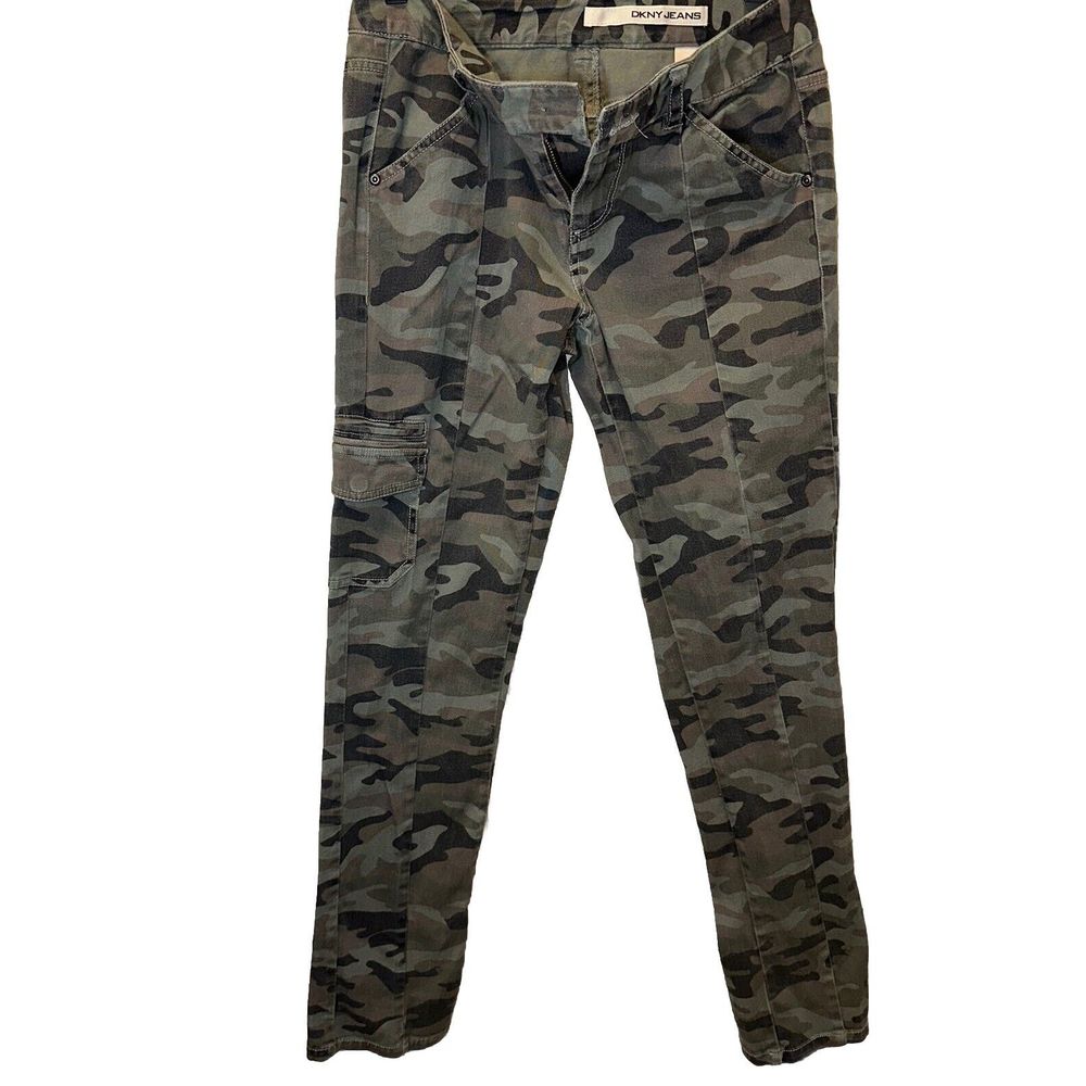 Dkny Camouflage Pants Sz 6 Missing Front Button Low Rise Cargo