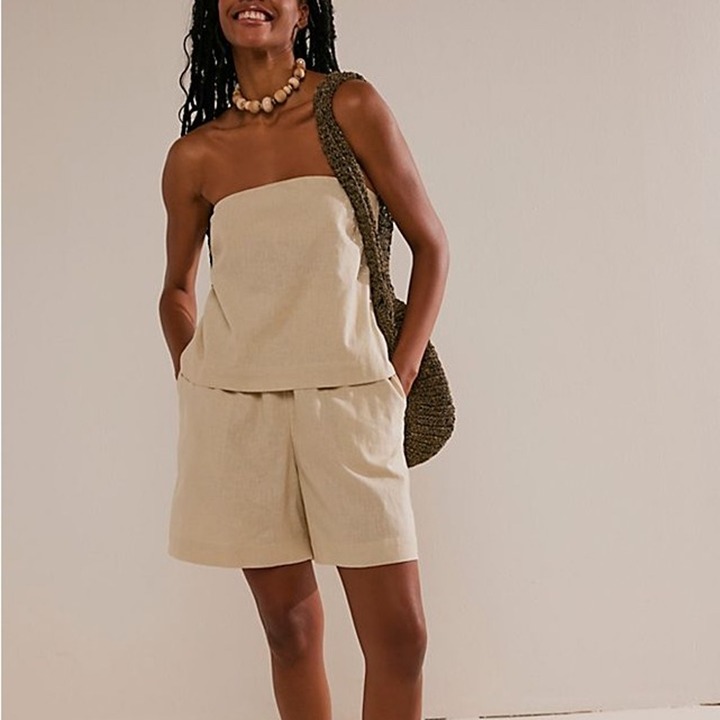 Free People Gotta Have It Cotton Linen Coord Shorts and Tie Tube Top Size M NWOT