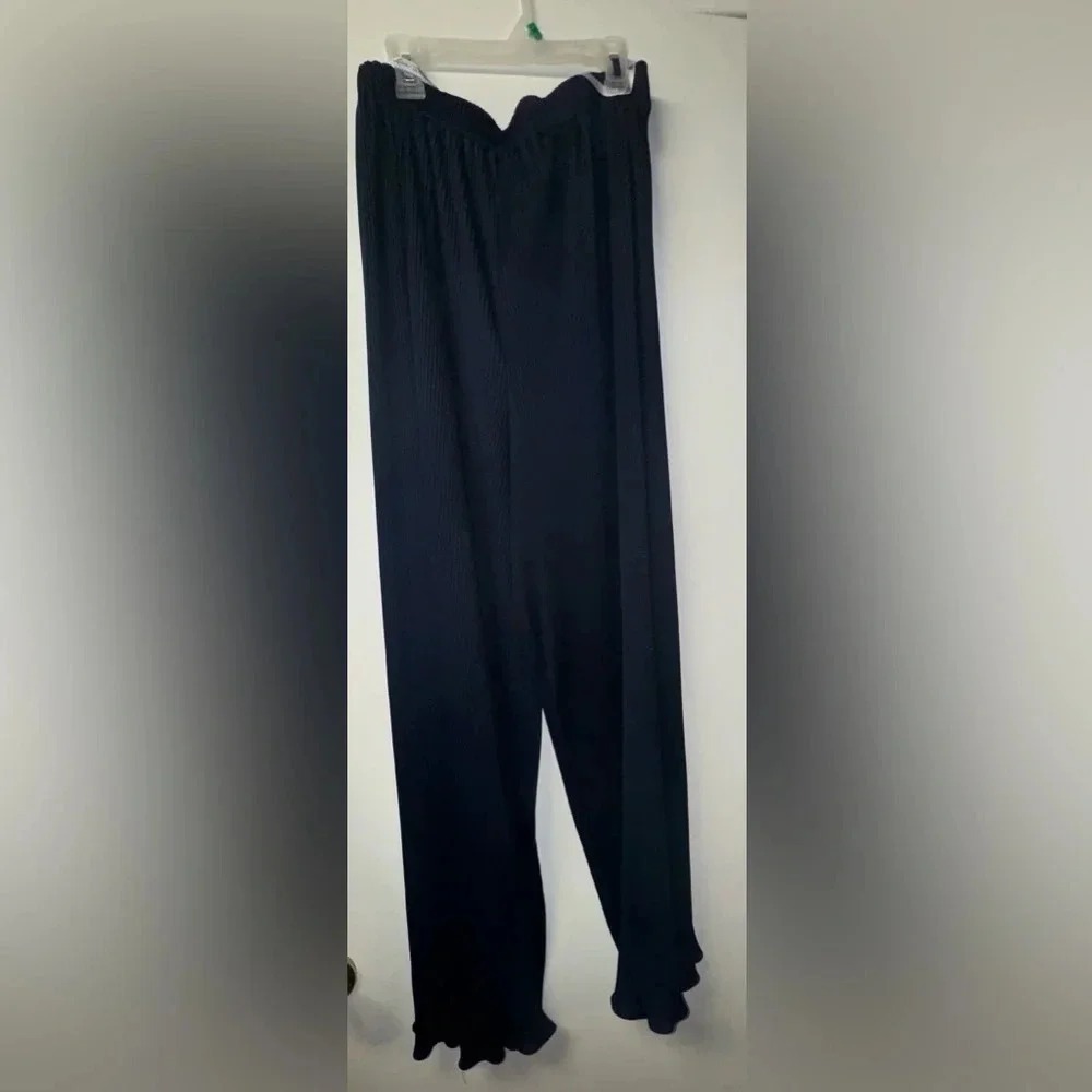 NWT Vintage Karen Lucas women's blue Scrunch pleated wide leg pants work large