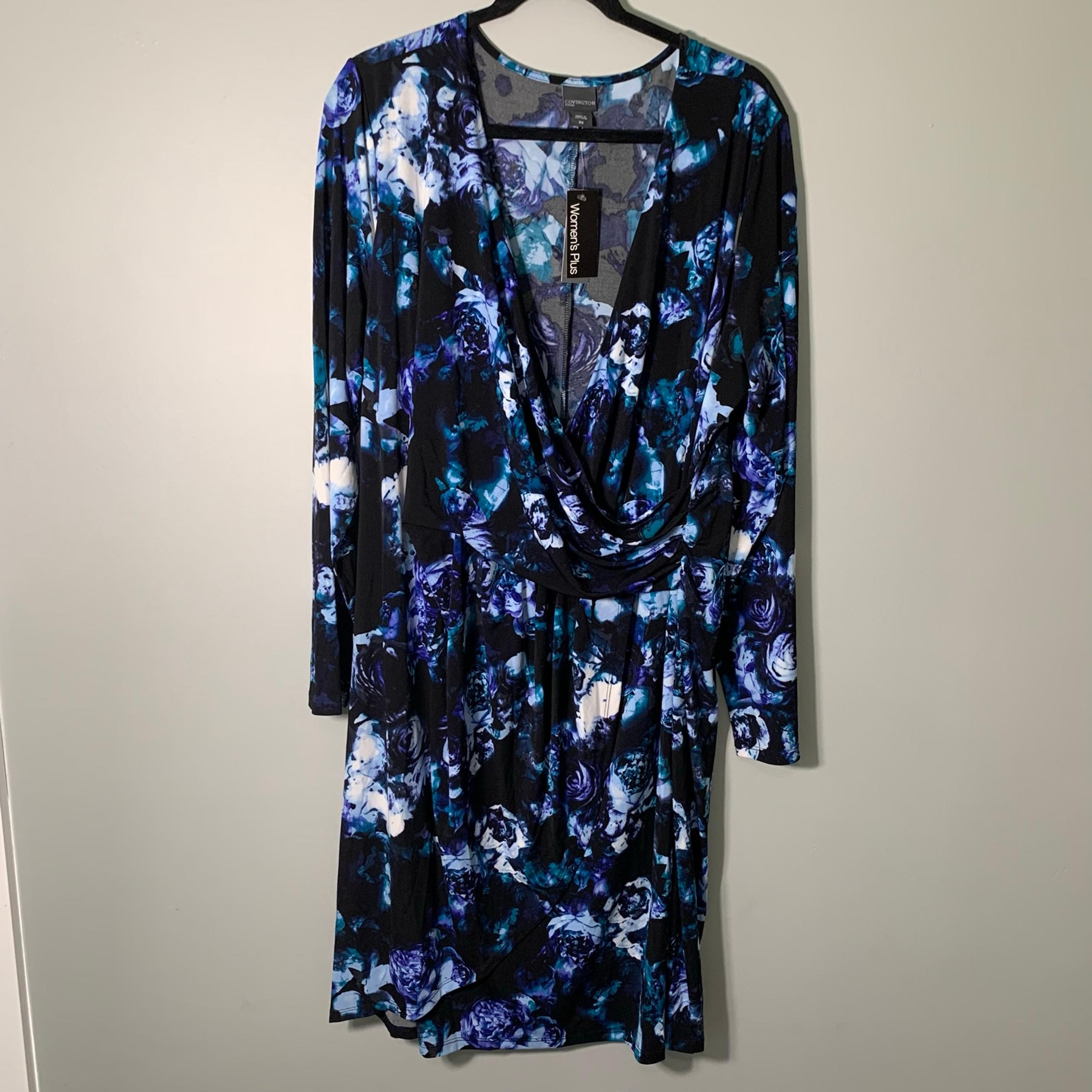 NEW Covington long sleeve deep v-neck knee length stretchy casual career dress
