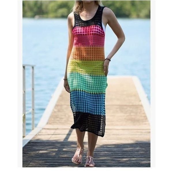 Rainbow Lace Crochet Cover Up Dress