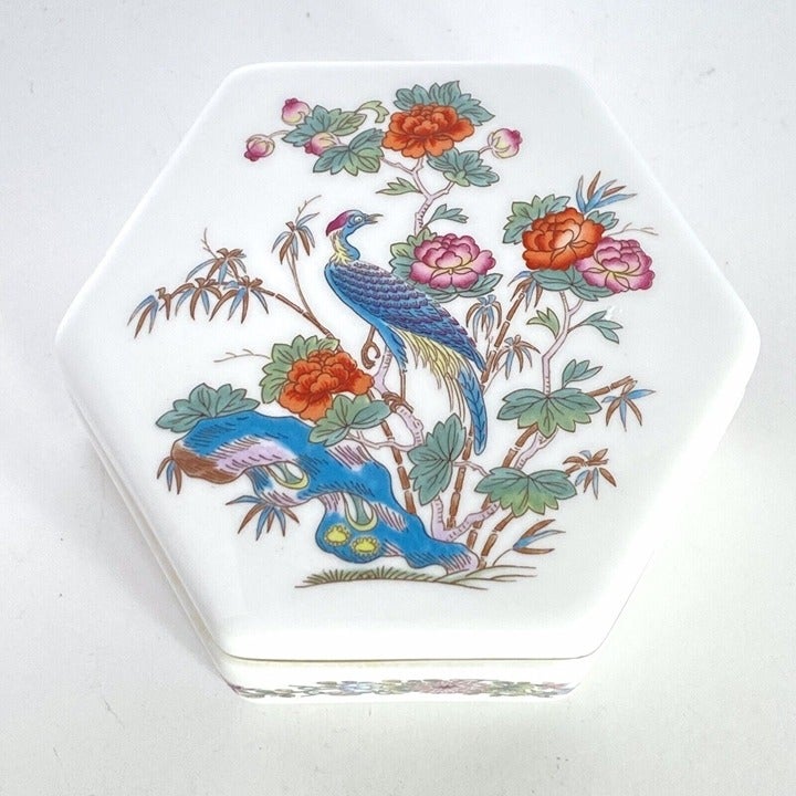 Vintage Wedgwood Kutani Crane Bone China Trinket Box 6 Sided Made in England