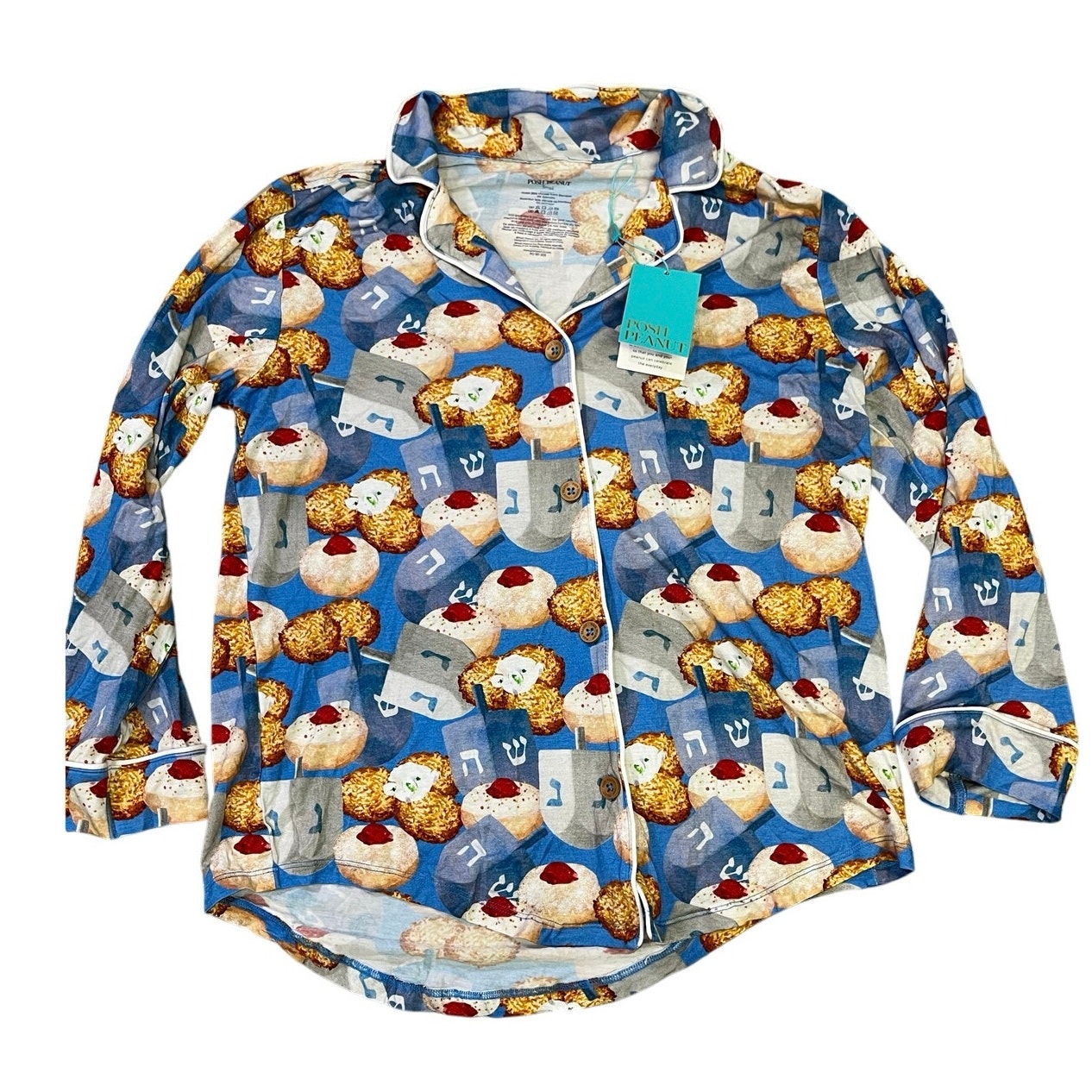 Posh Peanut Hanukkah Dreidel Pajama Top, Women’s L, NWT Blue/Cream Nursing