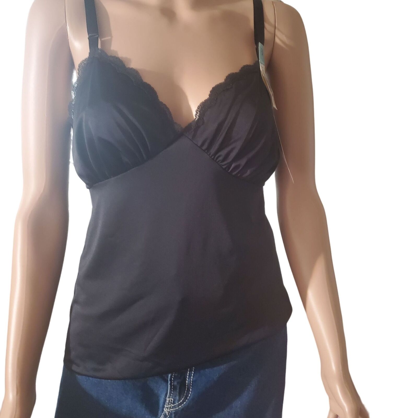 NEW Vintage Shadowline Size XS/S Nylon Cami Top Shell Black USA Made Grunge Y2K