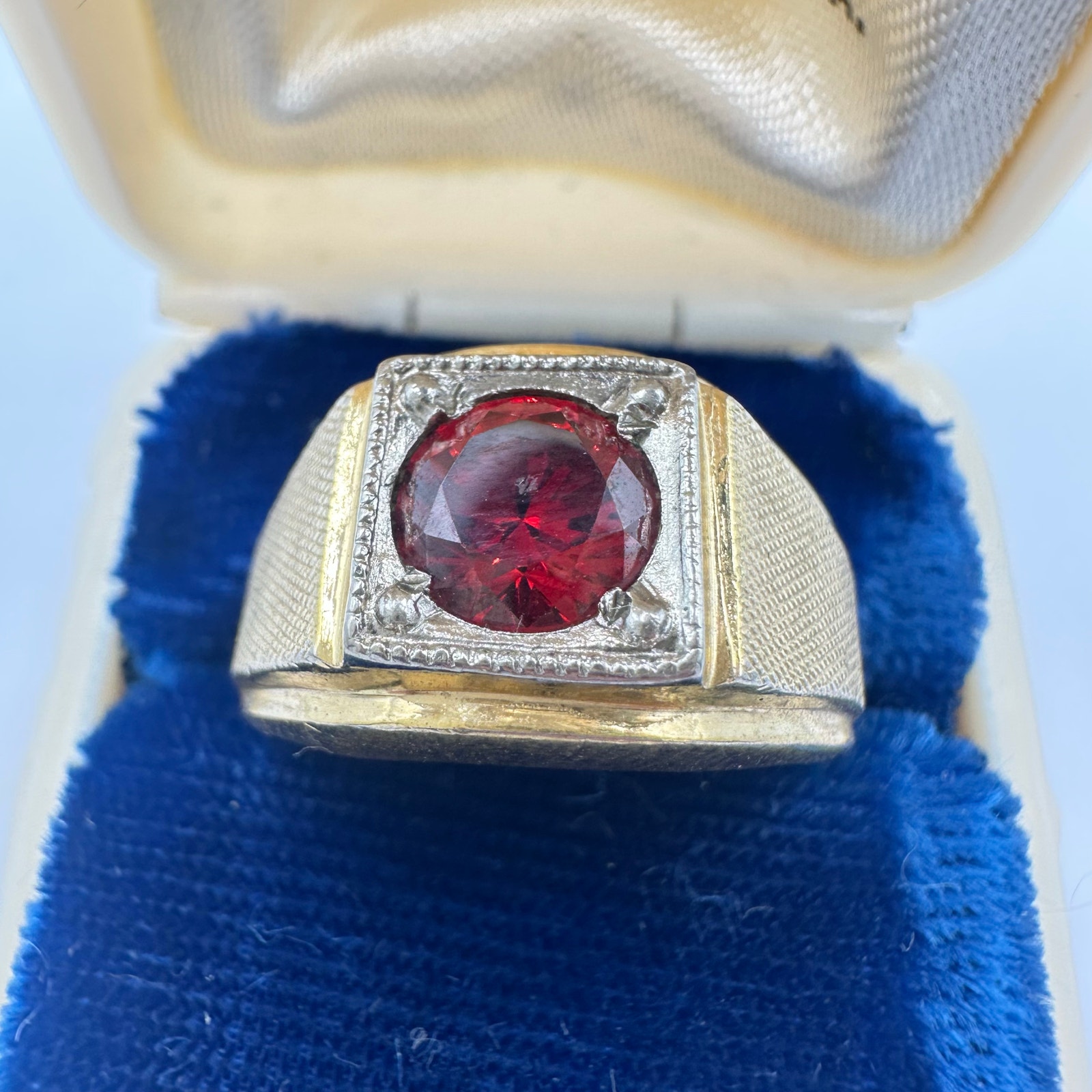 Clark & Coombs vintage 18kt gold electroplated genuine pyrope garnet ring 10