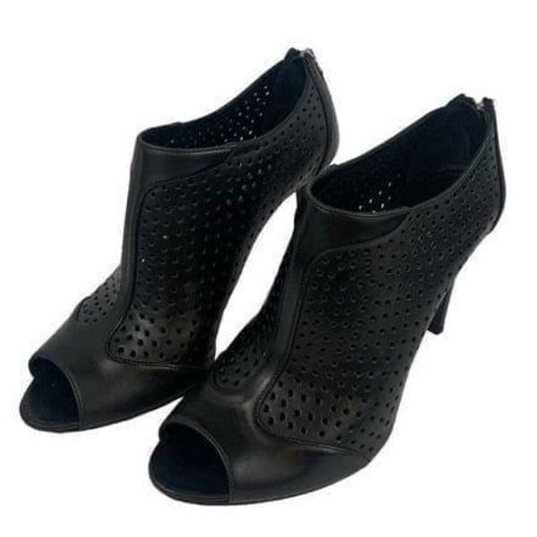 Prada Women's Black Perforated Leather Open Toe Ankle Booties Size 39.5