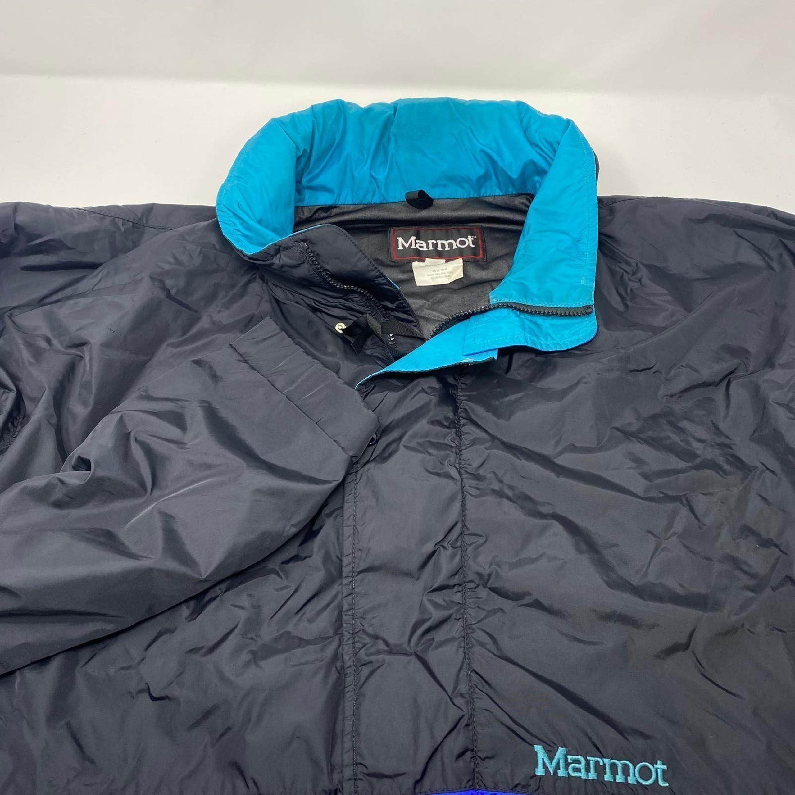 Marmot Men's XL Black Blue Windbreaker Style Pocket Hooded Full Zip Jacket