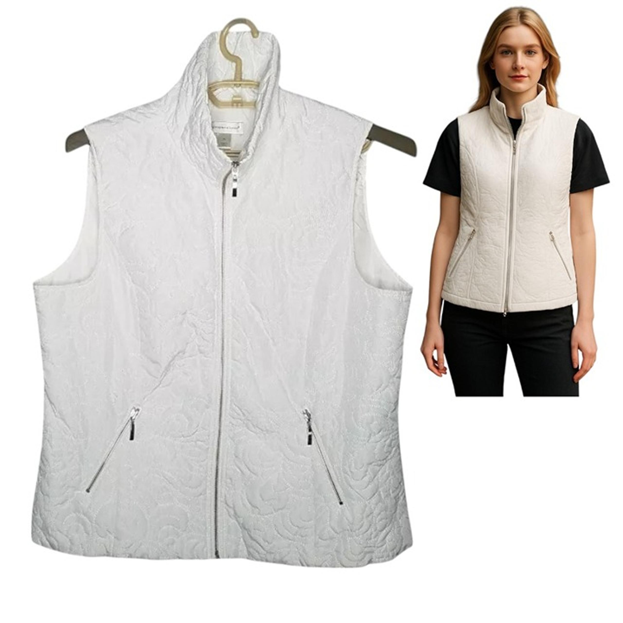 Christopher & Banks White Quilted Vest Women's XL Full Zipper Side Zip Pockets