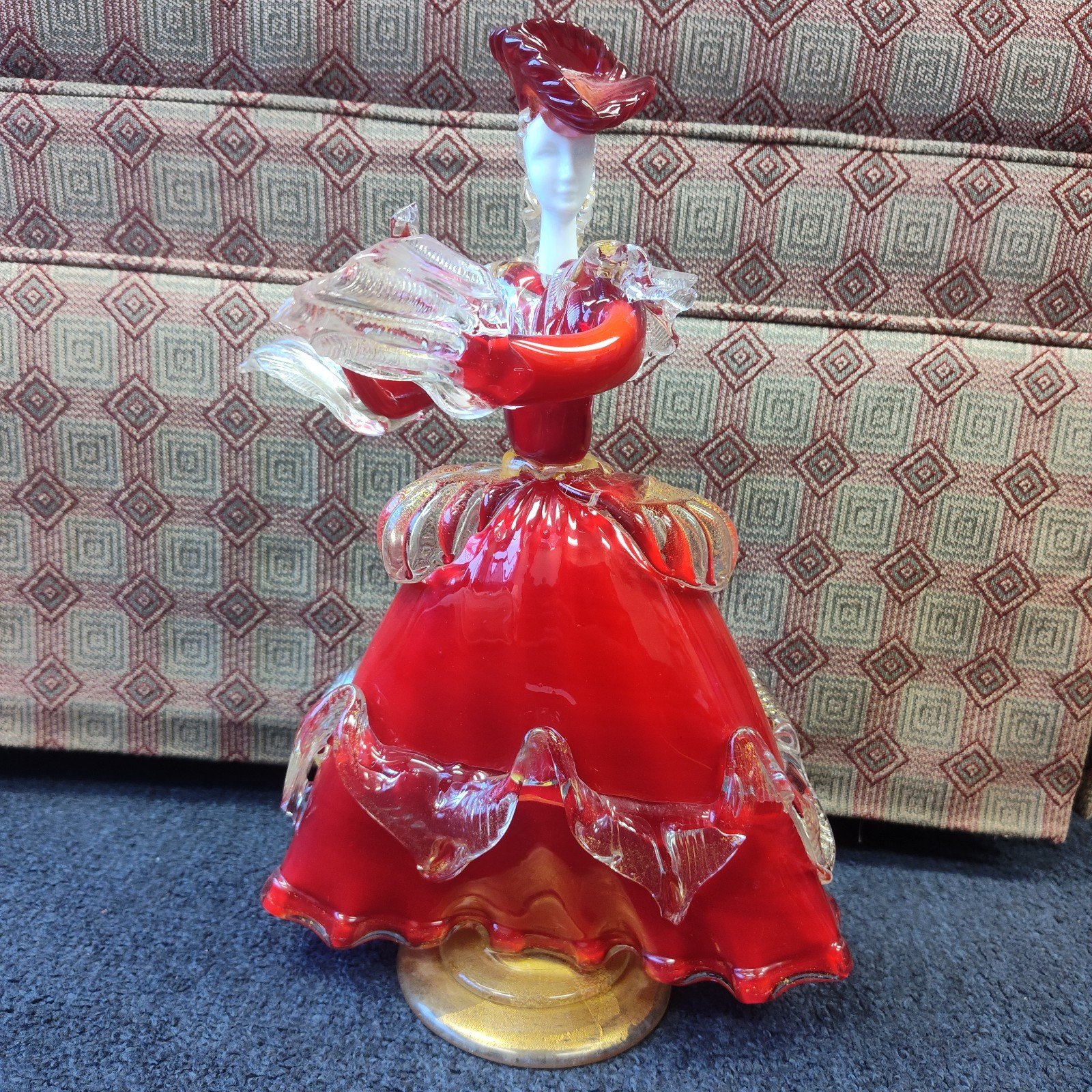 Vintage red Murano art glass lady in red gown