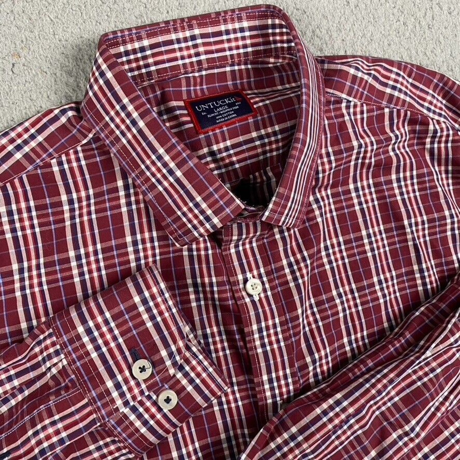 Untuckit Slim Fit Wrinkle Free Button Up Shirt Men's Large Red Plaid